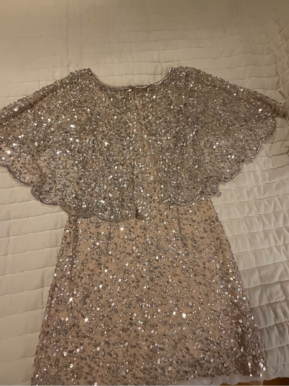 Adrianna Papell Sequin Cape/Flutter Sleeve Mini Cocktail Dress - Picture 6 of 10
